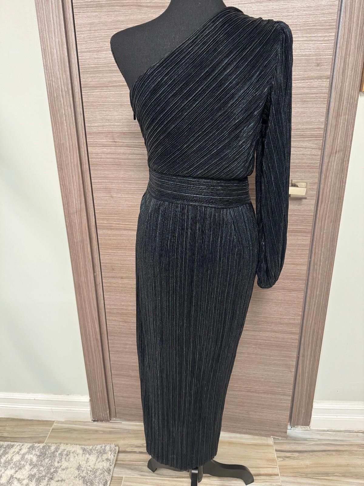 Other Saylor Black One Shoulder Pleated Midi Dress Size S Black Size S / US 4 / IT 40 - 7 Thumbnail