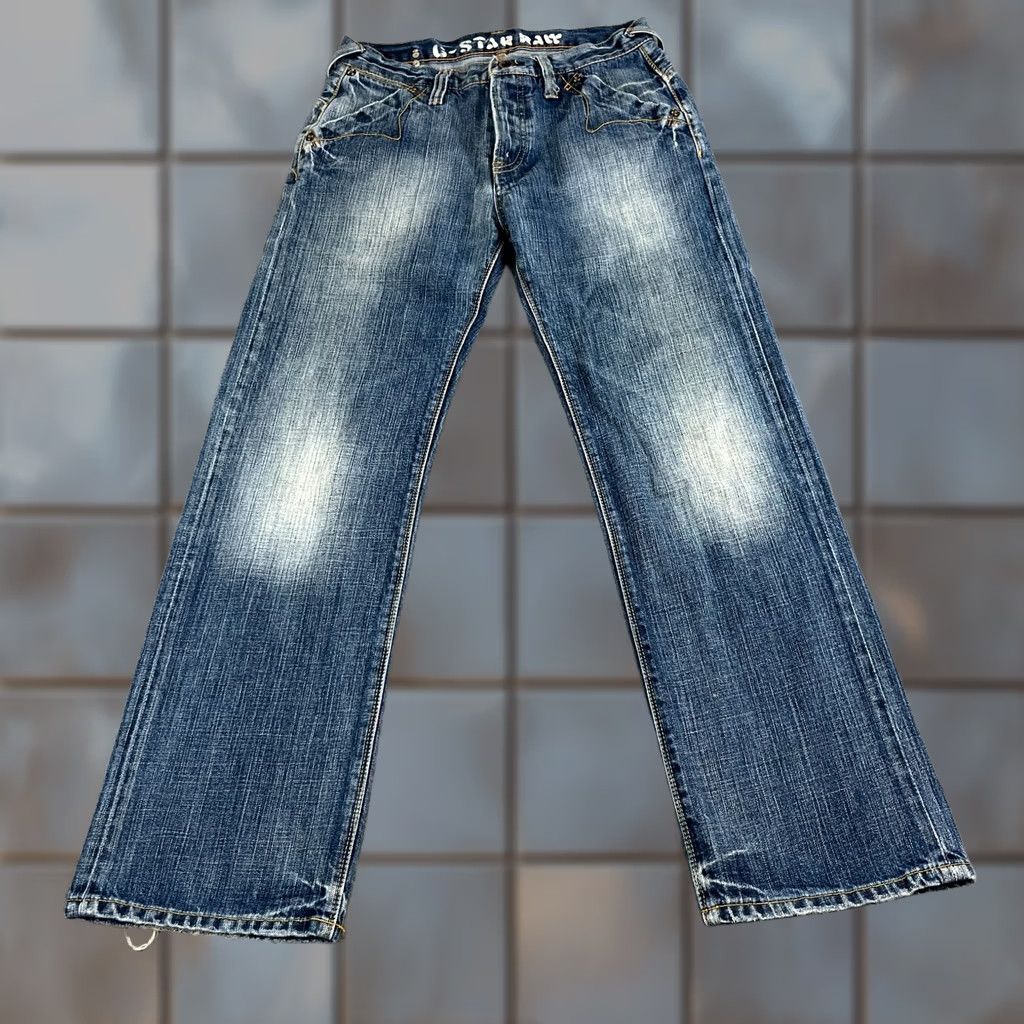 G-Star VINTAGE G-Star Jeans Relaxed Straight 32 30 Mid Wash Blue Y2K Flap Pockets Men Regular 5-Pocket Denim Cotton Jeans Mens Blue Stars 90s Size US 32 / EU 48 - 1 Thumbnail