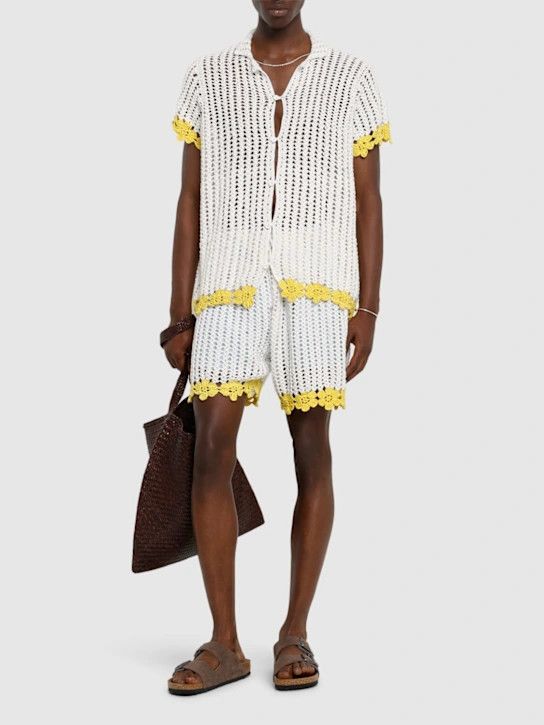 HARAGO o1lsvrm0425 Crochet Cotton S/S Shirt in White Size US XS / EU 42 / 0 - 3 Thumbnail