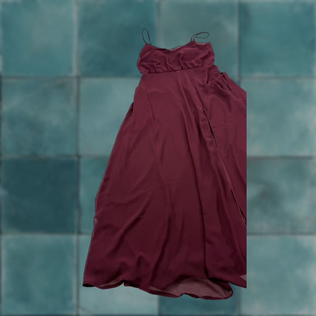 Birdy Grey Dress Womens Small Burgundy Wine Chiffon Maxi Bridesmaid Slit  Pockets