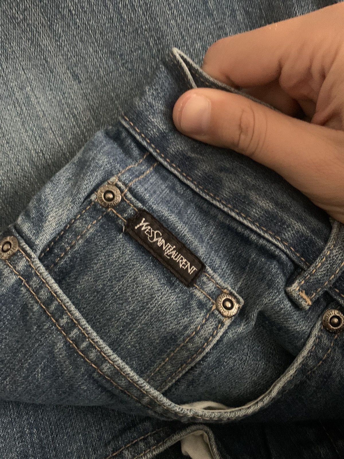 Vintage 90s Vintage Yves Saint Laurent 32x32 Big Logo Denim Jeans Size US 32 / EU 48 - 2 Thumbnail