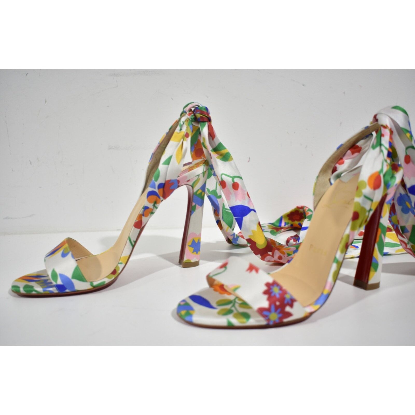 Christian Louboutin Crosse Du Desert 100 Bloomy Lace Up Tie Sandal Heel Pump 38 Size US 8 / IT 38 - 9 Thumbnail