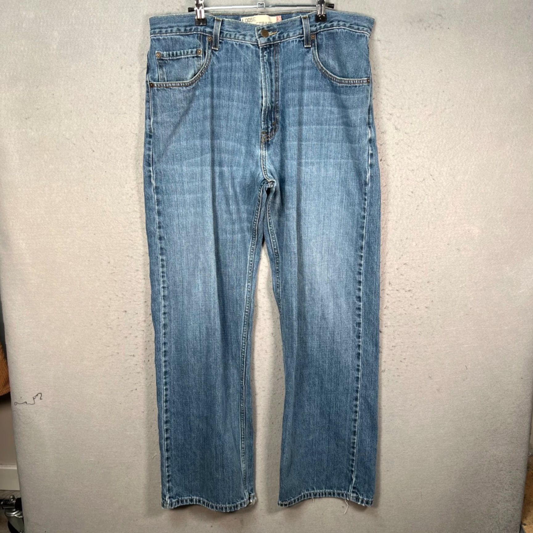 Levi's Levis 569 Jeans Mens 36 x 32 Distressed Hem Blue Denim Straight Relaxed Regular Fit 5-Pocket Denim Blue Jeans Mens Size US 36 / EU 52 - 2 Thumbnail
