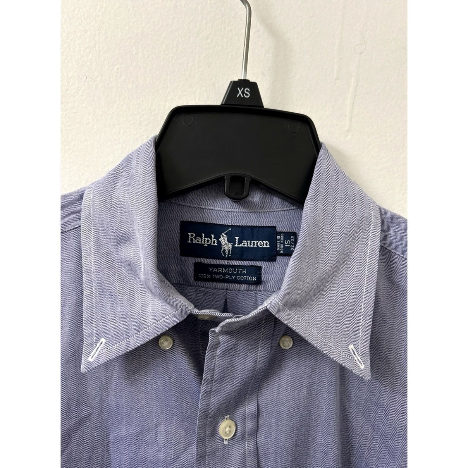 Ralph Lauren VINTAGE Ralph Lauren Yarmouth Shirt Mens 15 Blue Herringbone Button-Down L/S Dress Shirt Non-Iron 100% Cotton Size US M / EU 48-50 / 2 - 4 Thumbnail