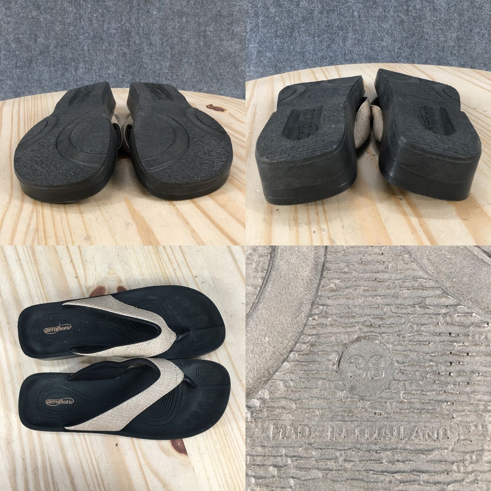 Vintage Aerothotic Sandals Womens 38 Casual Slip On Thong Flip Flops Black Brown Wedge Sandal Size US 8 / IT 38 - 9 Thumbnail