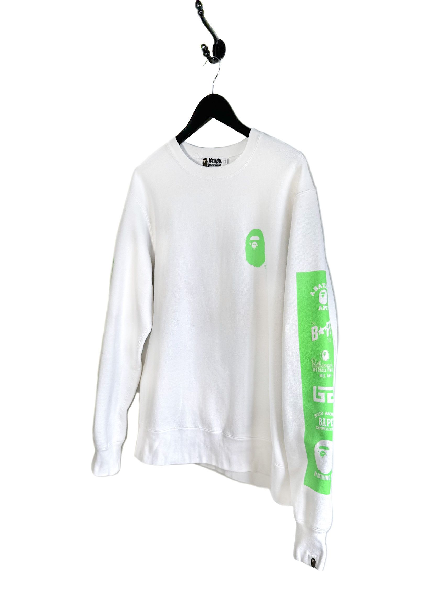 Bape Bape White Sweatshirt with Fluo Green Logo Size US XL / EU 56 / 4 - 2 Thumbnail