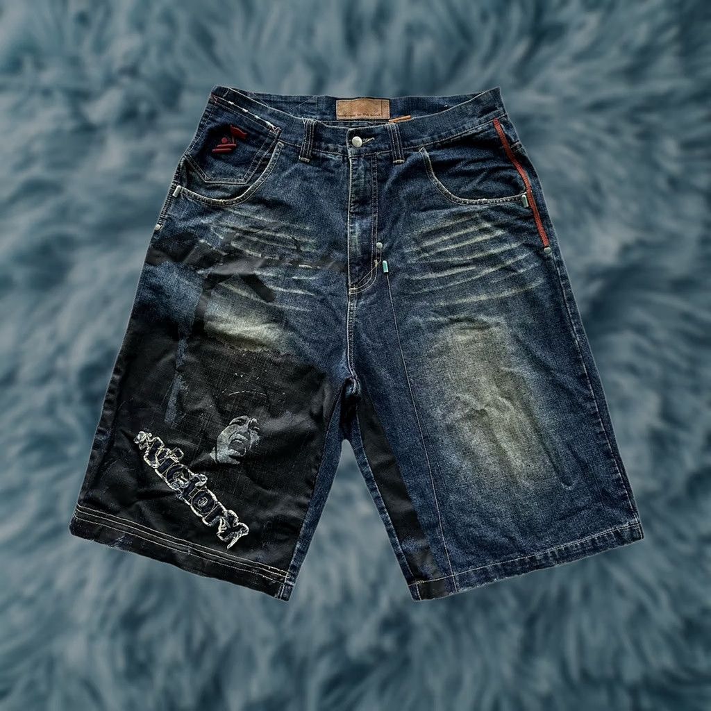Denime VINTAGE ARME Welcome to the Hood Denim Shorts Graphics Mens 36 Baggy 90s Hip Hop Adjustable Inseam 13" Distressed Capas? Size US 36 / EU 52 - 1 Thumbnail