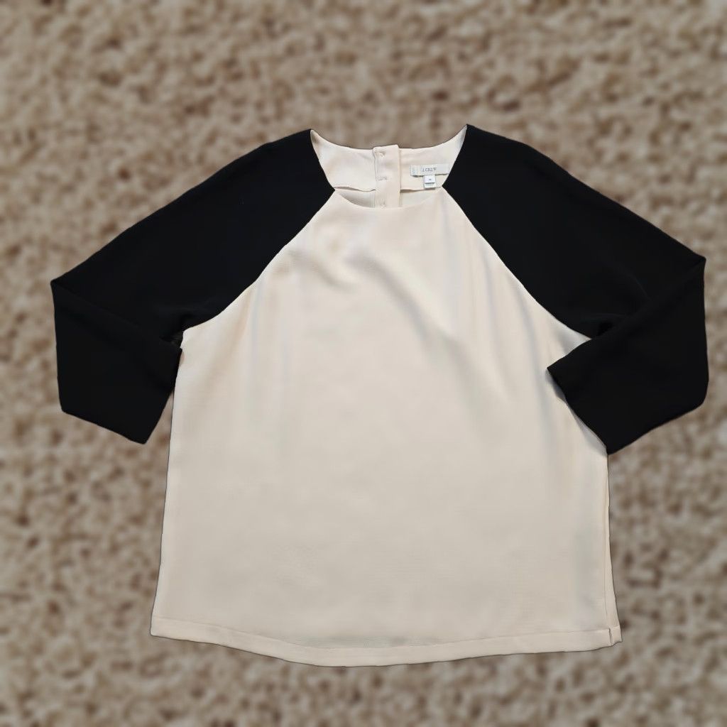 J.Crew J.CREW Blouse Womens Size 10 Colorblocked White Black 3/4 Sleeve Round Neck Career Shirt Size L / US 10 / IT 46 - 1 Thumbnail