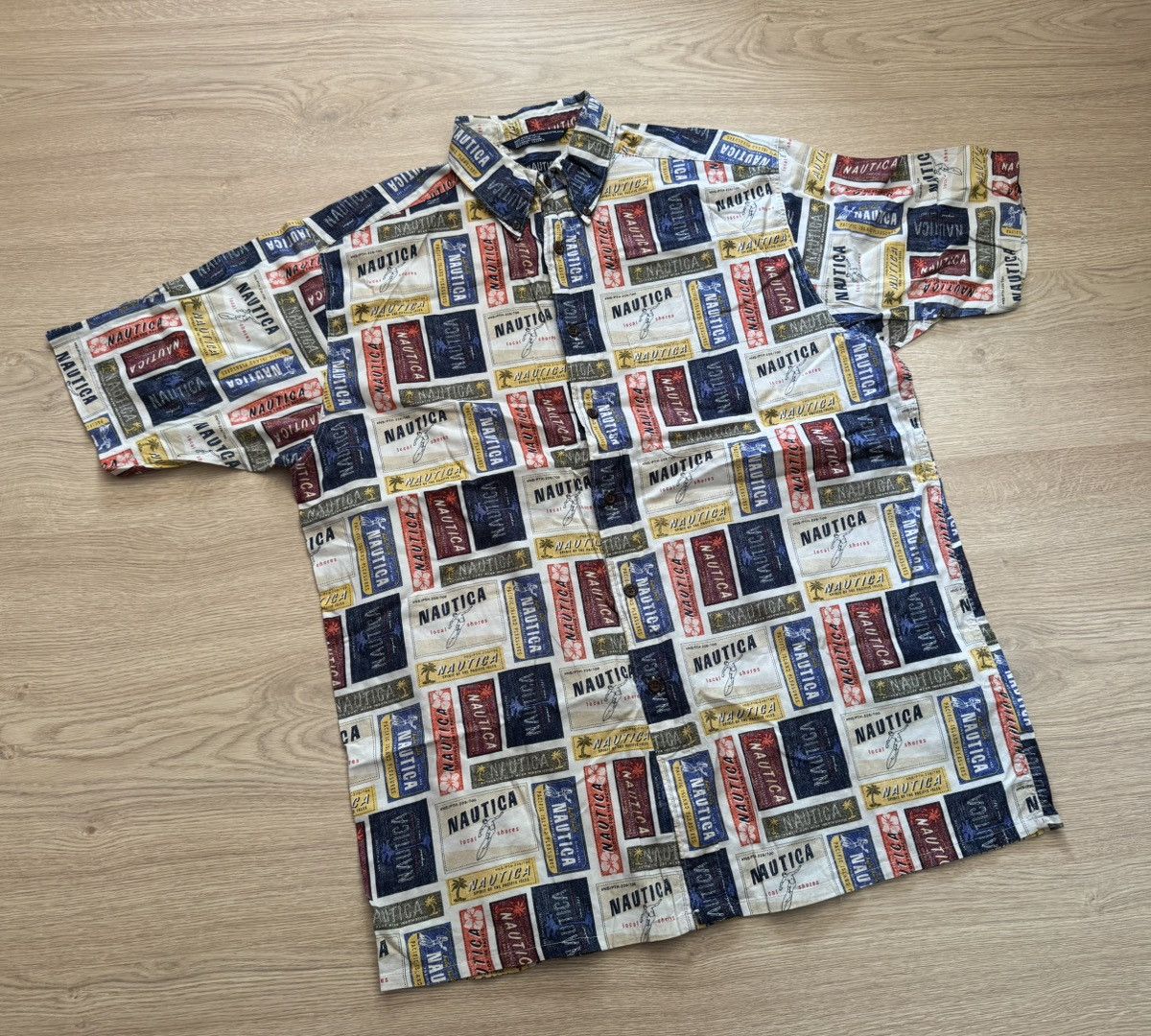 Nautica Vintage 00’s Nautica Surfing Over Print Hawaiian Shirt Size US L / EU 52-54 / 3 - 1 Thumbnail