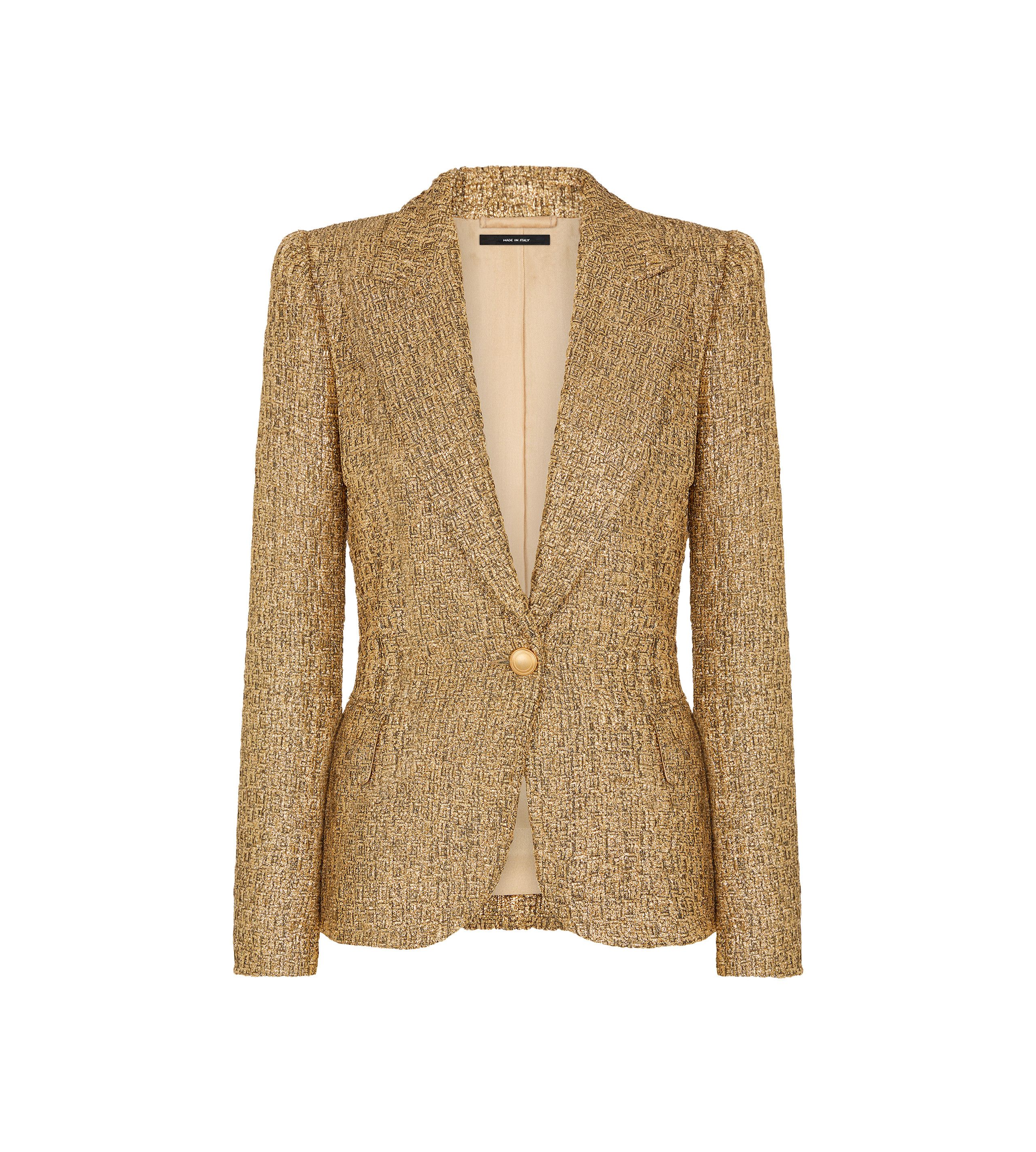 Tom Ford o1w1db10525 GI2974 Metallic Tweed Blazer in Gold Size S / US 4 / IT 40 - 1 Thumbnail
