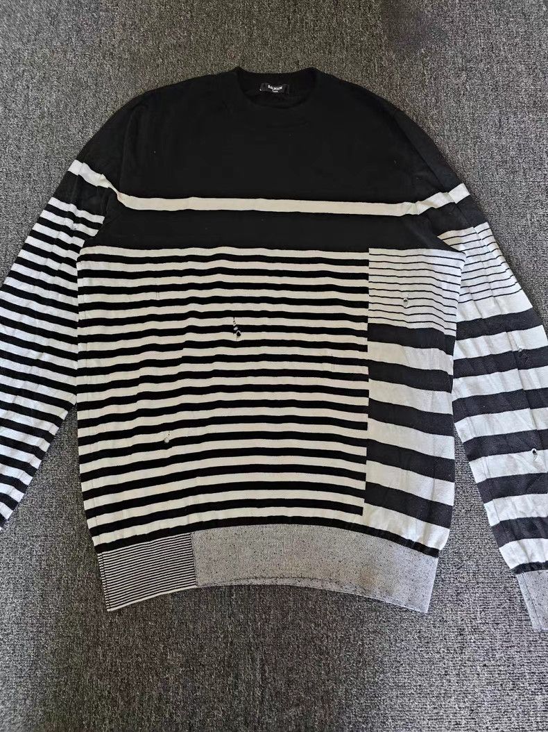 Balmain Balmain Black & White Striped Sweater Size US L / EU 52-54 / 3 - 7 Thumbnail
