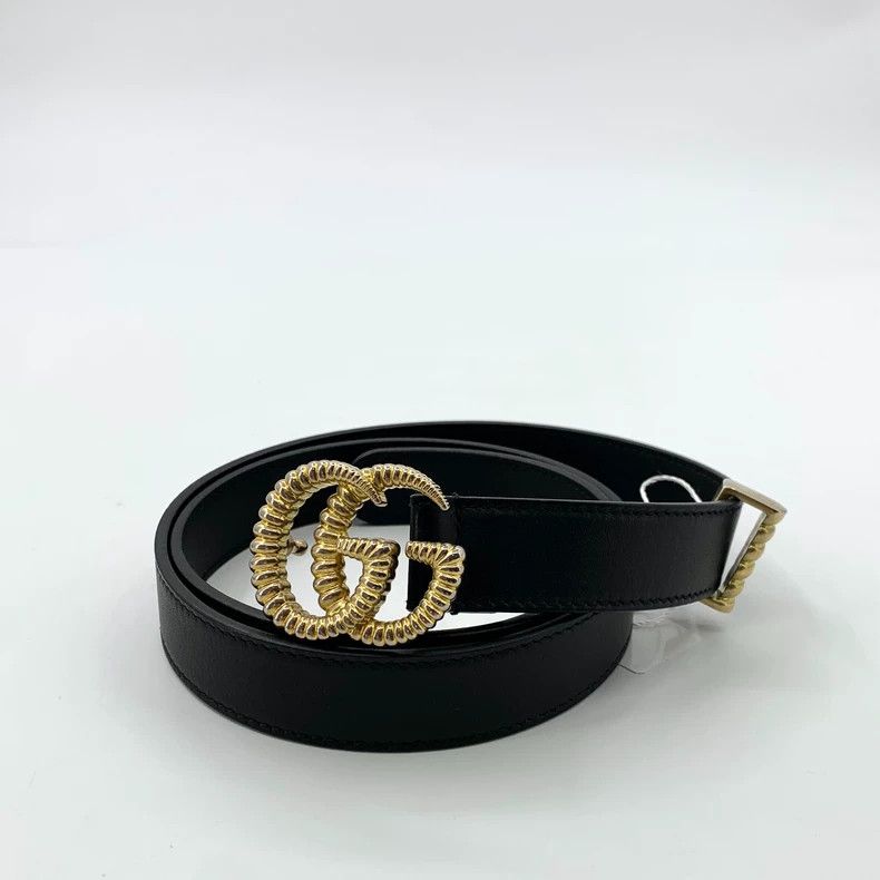 Gucci Gucci Black thread double G gold buckle leather belt belt 2 Size ONE SIZE - 1 Thumbnail