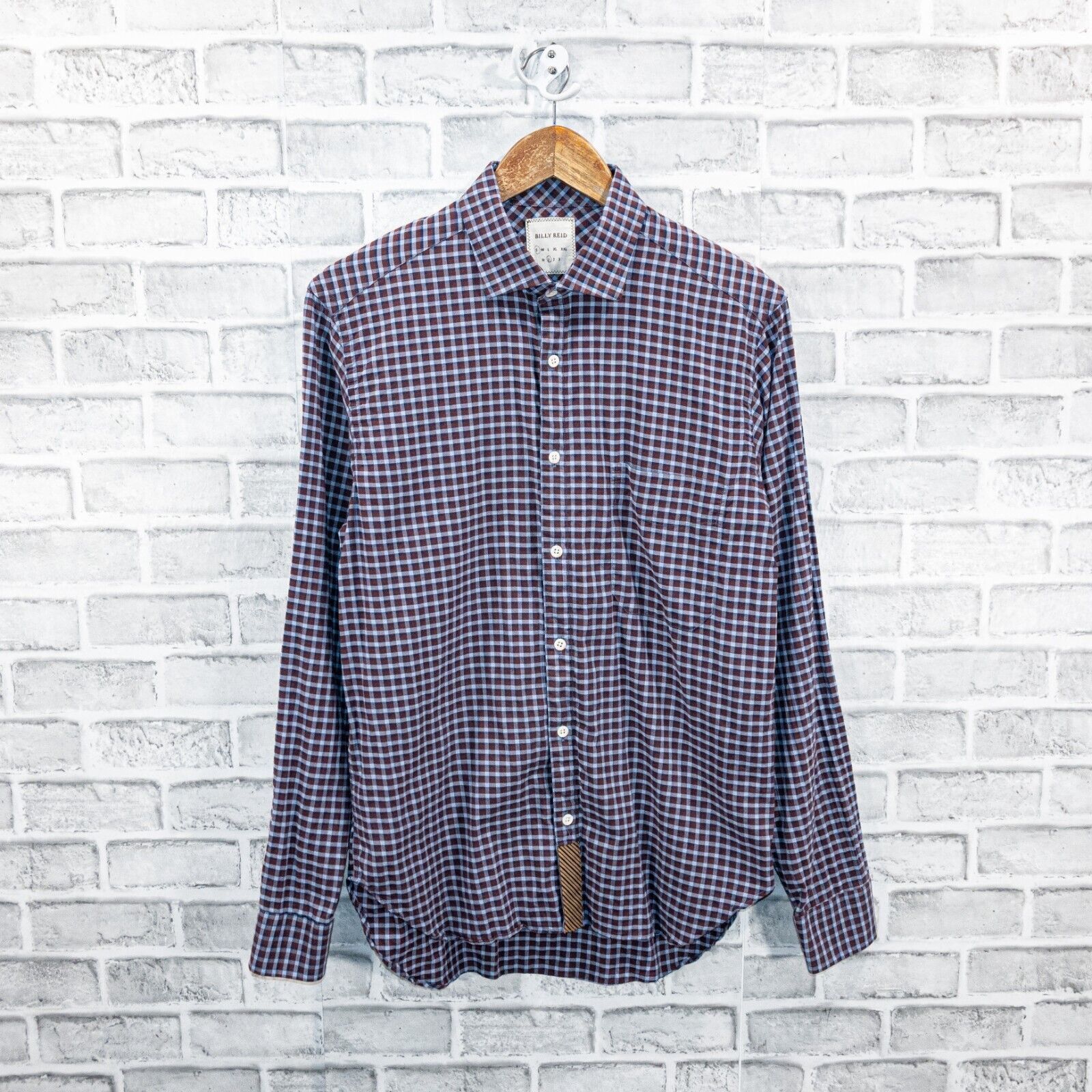 Billy Reid BILLY REID Men's fit 1 Button up Shirt in Maroon Blue check Size US S / EU 44-46 / 1 - 1 Thumbnail