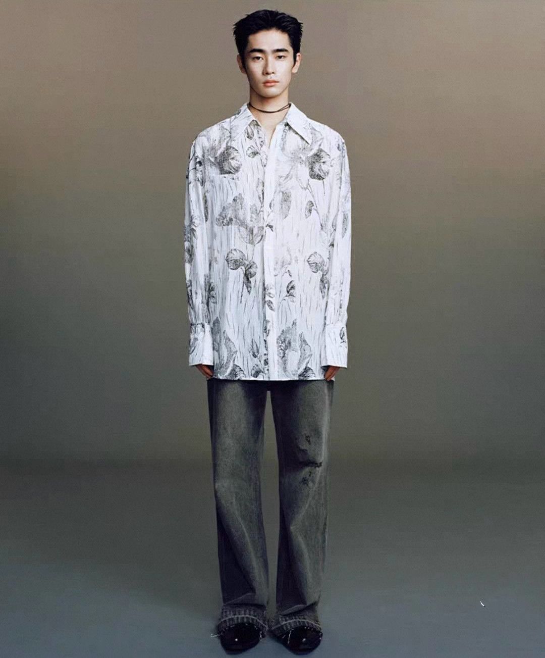 Other Ink Botanical Sketch Crinkle Cotton Blend Shirt Size US S / EU 44-46 / 1 - 1 Thumbnail