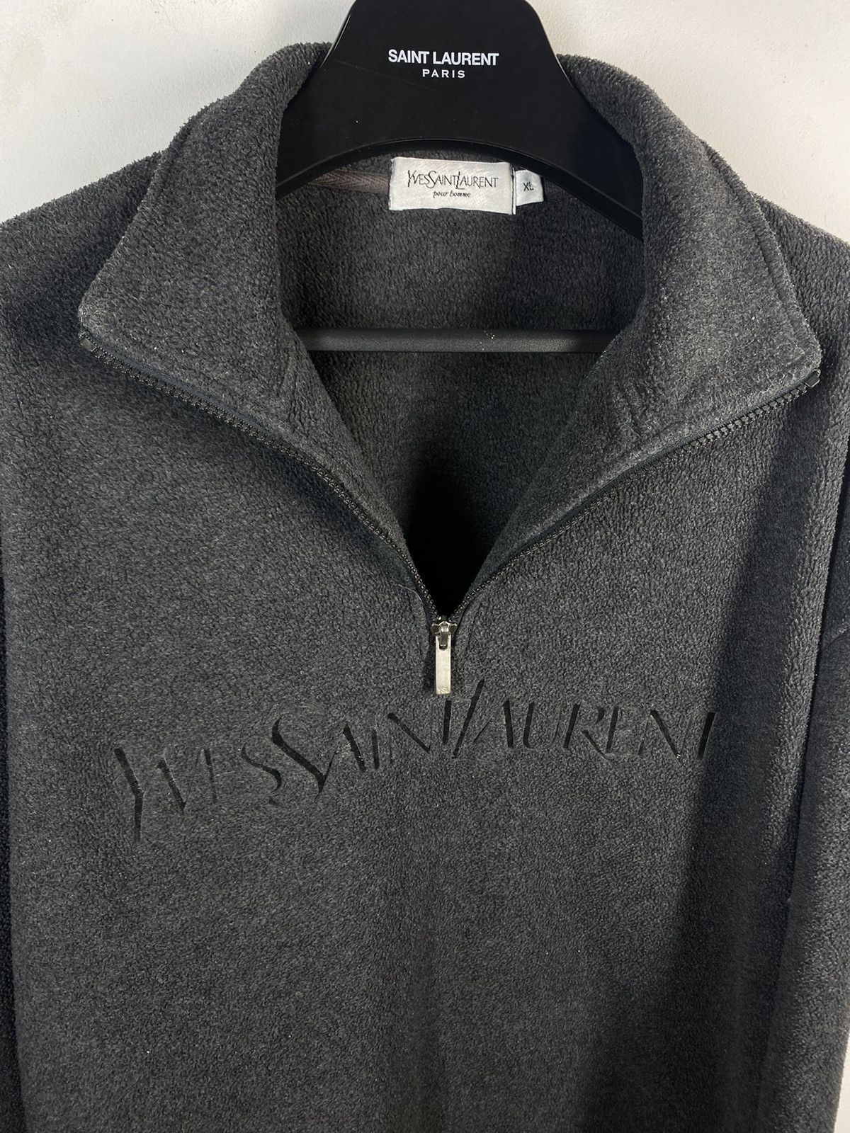 Yves Saint Laurent Fleece YSL Sweatshirt 1/4 Zip Big Logo Grey YSL Sweater Size US XL / EU 56 / 4 - 8 Thumbnail