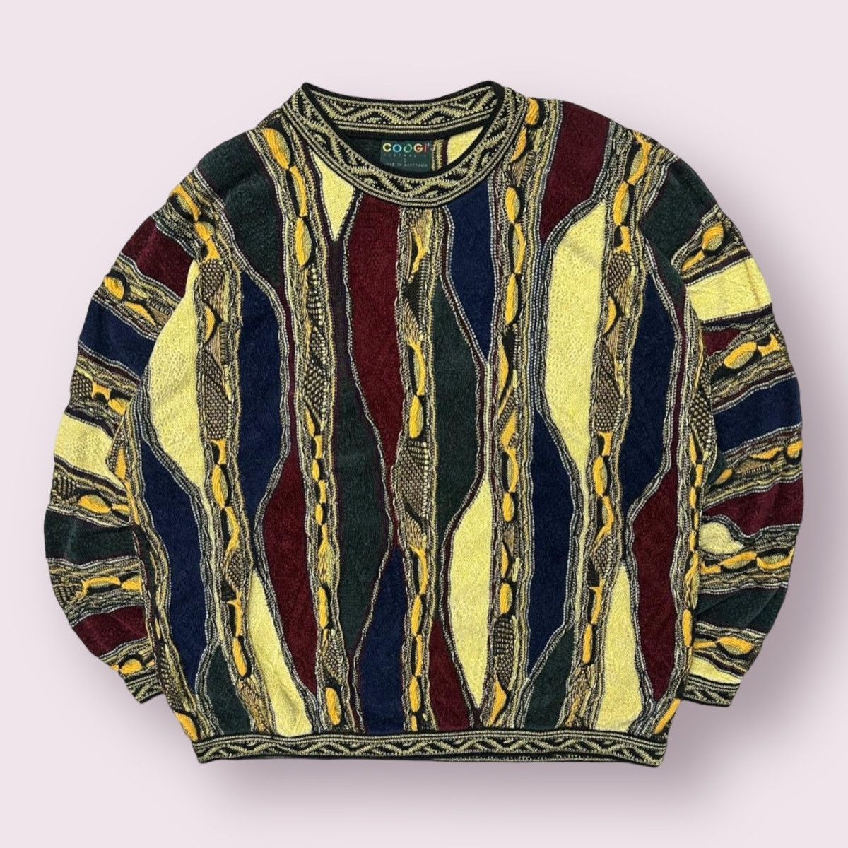 image of Coogi Cable Knit 3D Sweater 90's Size Large Essential in Brown, Men's