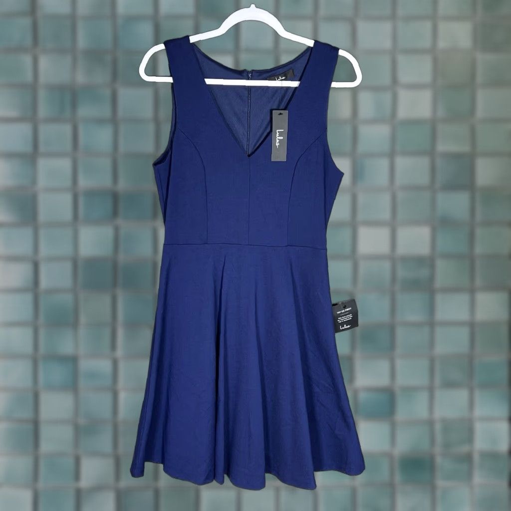 Lulus Bon Appetit Dress Womens Size Large Blue Ponte Knit Stretch  Sleeveless NWT V-Neck Knee Length Skater Fit & Flare Women -  greenwatershopping.com