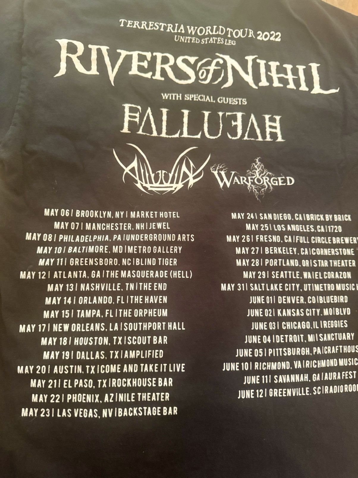 Band Tees × Slayer Rivers of Nihil 2022 Terrestria World Tour USA Leg Tee MED Size US M / EU 48-50 / 2 - 13 Thumbnail