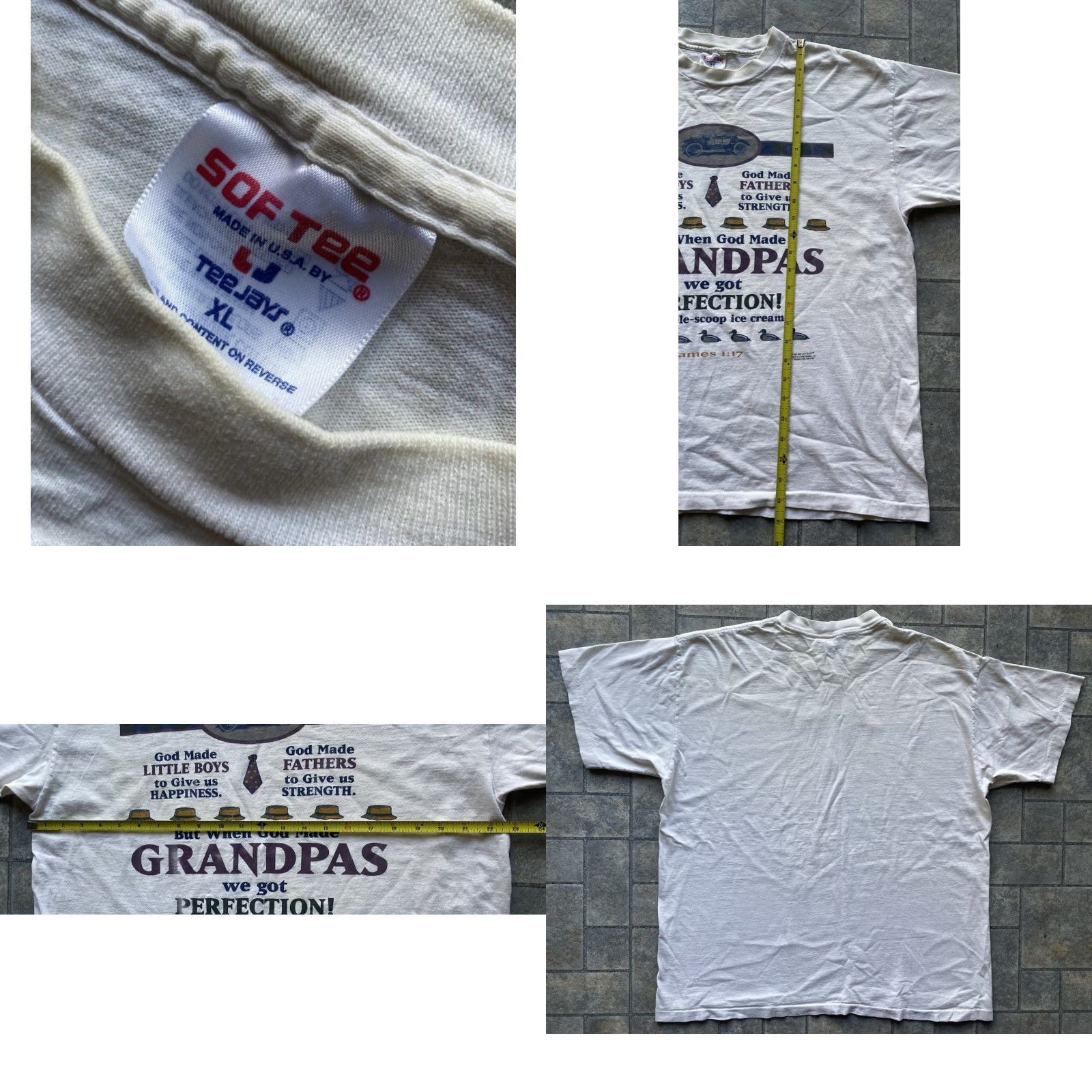 TEE JAYS VINTAGE Grandpa T Shirt Adult XL White When God Made Little Boys Fathers Grandpa Shirt Mens 90s Religion God Size US XL / EU 56 / 4 - 8 Thumbnail