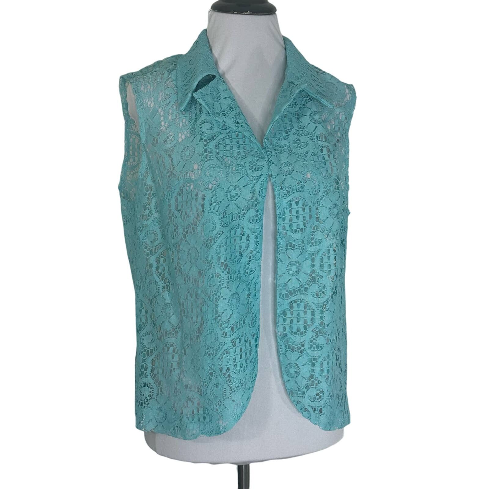 Other Vintage 1960s Mod Blue Lace Open Boho Cottagecore Vest M Size M / US 6-8 / IT 42-44 - 2 Thumbnail