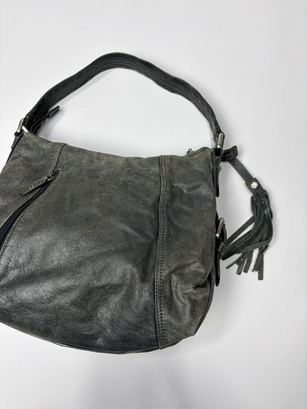 Hedi Slimane Distressed Leather Shoulder Bag Olive Vintage Slouchy Hobo Size ONE SIZE - 8 Thumbnail