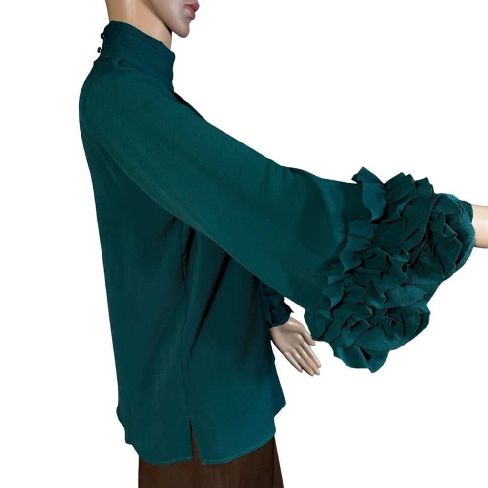 Vince Camuto NWT New $99 Vince Camuto High Neck Ruffle Sleeve Green Blou Size S / US 4 / IT 40 - 3 Thumbnail