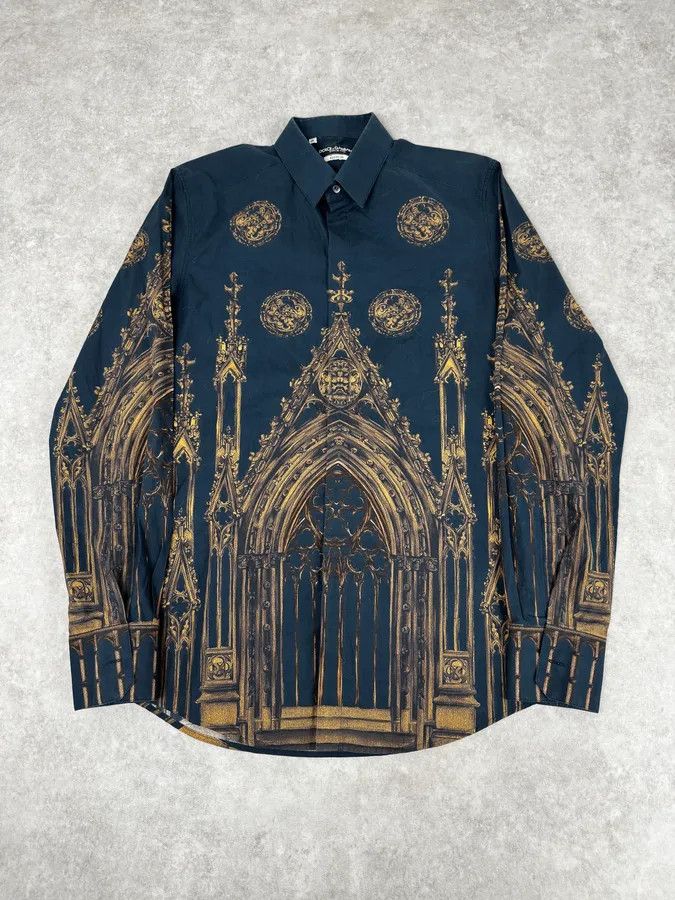 Dolce & Gabbana 2010s Dolce & Gabbana Catholic Cathedral Navy Shirt Size US M / EU 48-50 / 2 - 1 Thumbnail