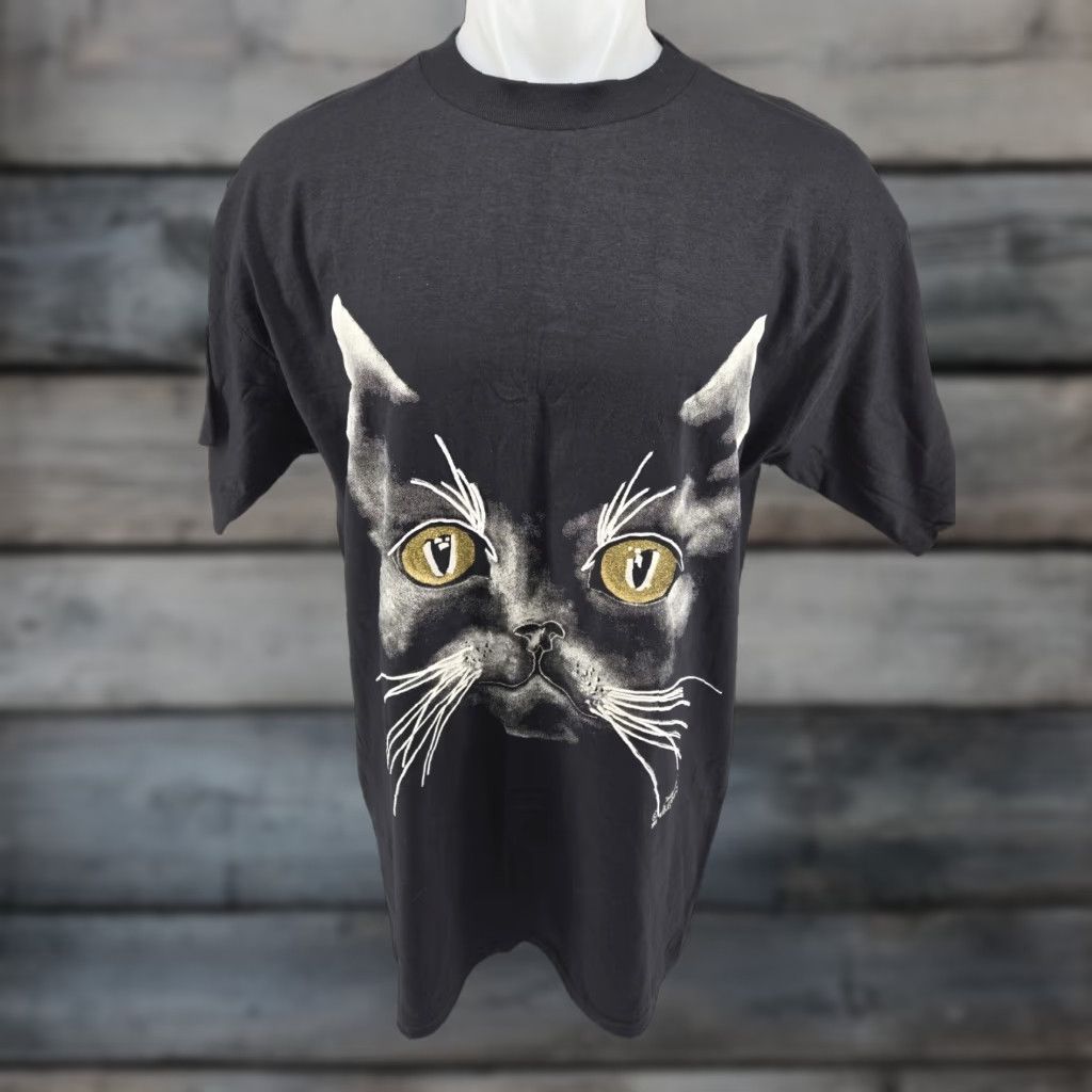 Vintage VINTAGE Skeezix Wild Hare Cat Face Black T-Shirt 2XL Short Sleeve Mens 90s Wild Hare Cat Face Black Short Sleeve T Shirt Single Stitch Size US XXL / EU 58 / 5 - 1 Thumbnail