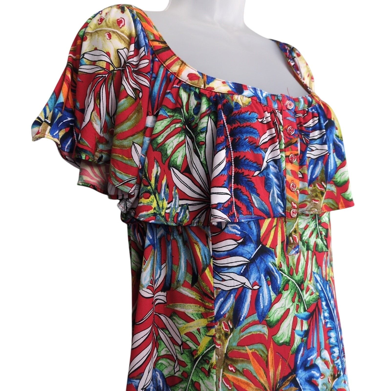 Other N Touch Tropical Print Flutter Sleeve Midi Dress, Size XL Size XL / US 12-14 / IT 48-50 - 2 Thumbnail