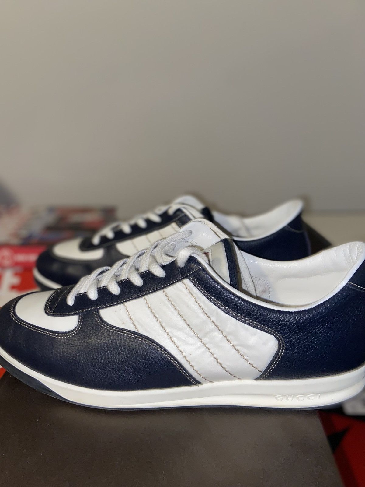 Gucci Gucci Low Top Leather Sneakers Navy Size US 12 / EU 45 - 5 Thumbnail