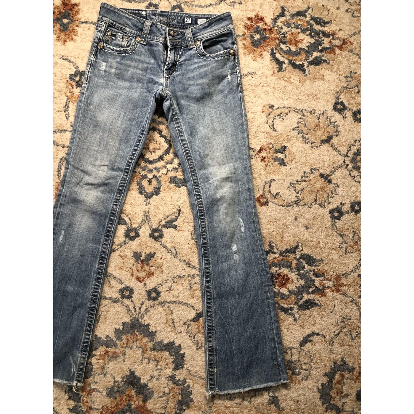 Miss Me Miss Me Jeans Womens 27 Blue Bootcut JENS0602Z Distressed Embellished Denim Size 27" / US 4 / IT 40 - 4 Thumbnail