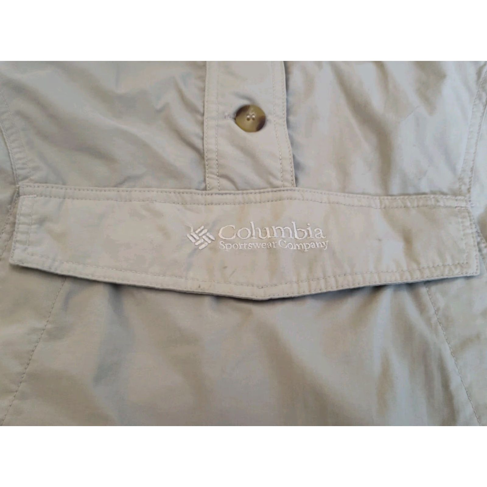Vintage VINTAGE Columbia Windbreaker Jacket Mens L Beige Hooded Front Pouch Pocket All Seasons 50 Chest Mens Size US L / EU 52-54 / 3 - 4 Thumbnail