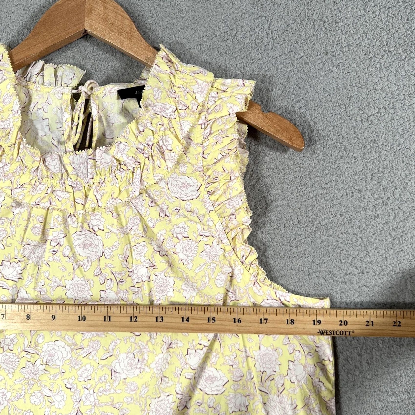 J.Crew J.CREW Blouse Women's Medium Sleeveless Floral Ruffle Neck Yellow Cotton Top Size M / US 6-8 / IT 42-44 - 7 Thumbnail