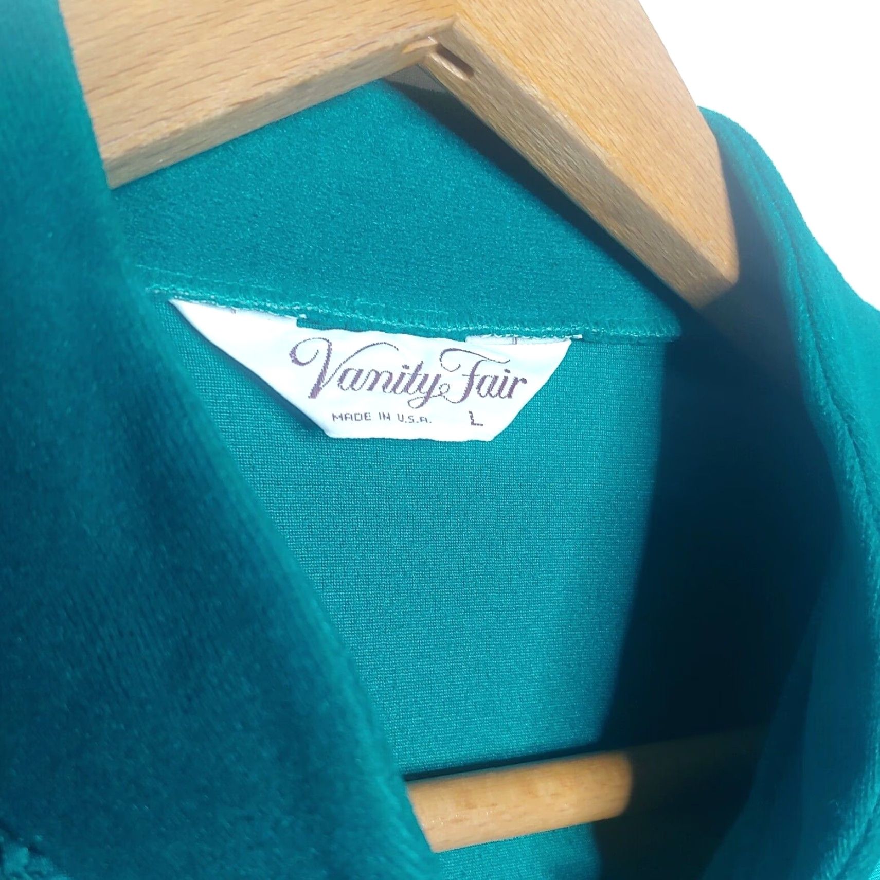 Vintage VINTAGE Vanity Fair Housecoat Robe Large Long Teal Velour Satin Floral Zip Gown Size ONE SIZE - 5 Thumbnail