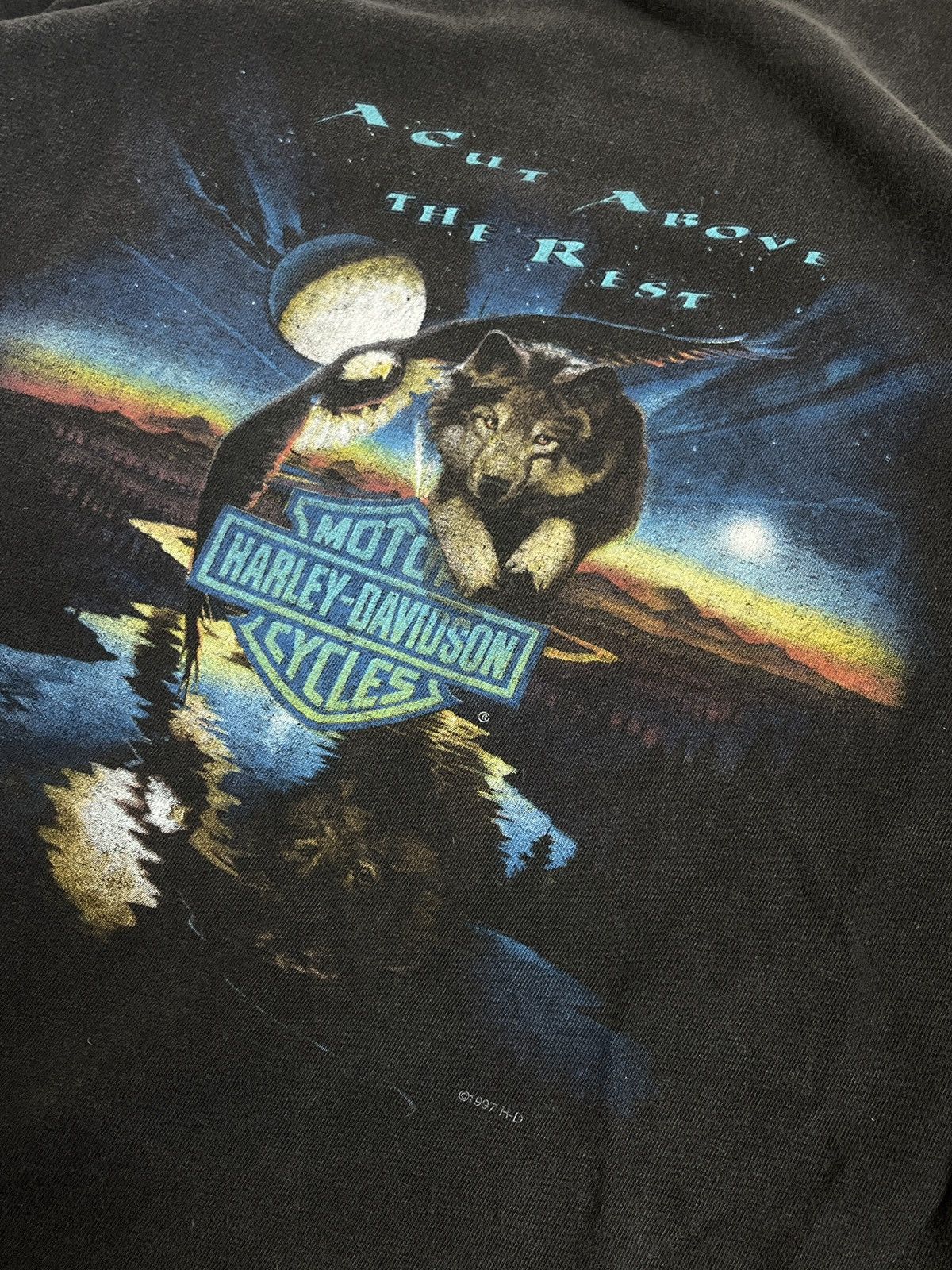 Harley Davidson VTG Harley Davidson A Cut Above The Rest Wolf Grunge Shirt Size US L / EU 52-54 / 3 - 4 Thumbnail
