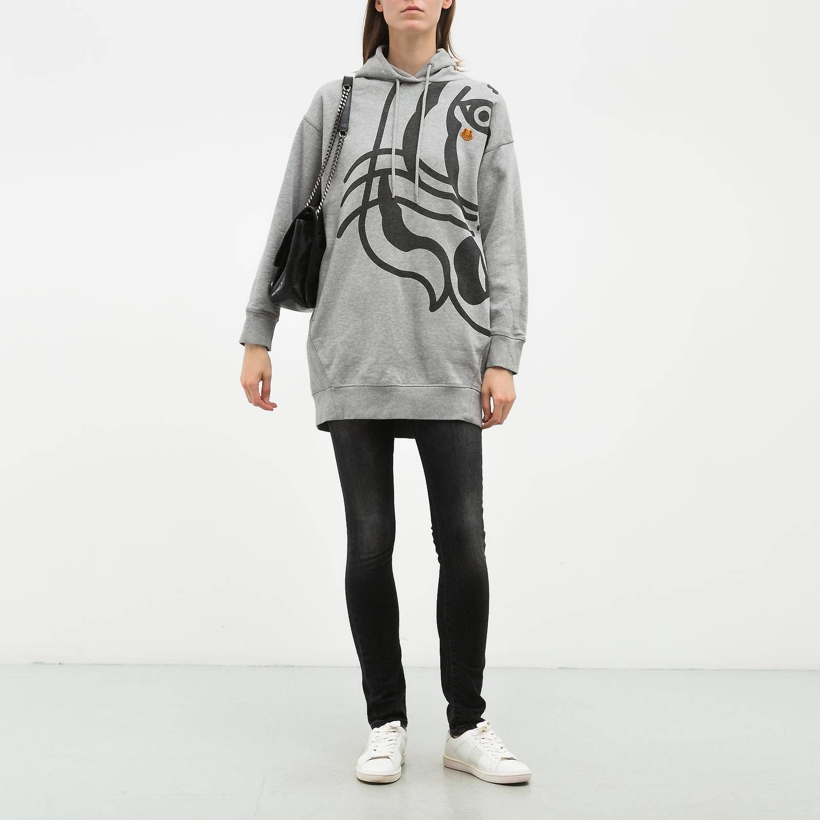 Kenzo o1y1025 Hooded Mini Dress in Light Gray/Black Size XS / US 0-2 / IT 36-38 - 1 Thumbnail