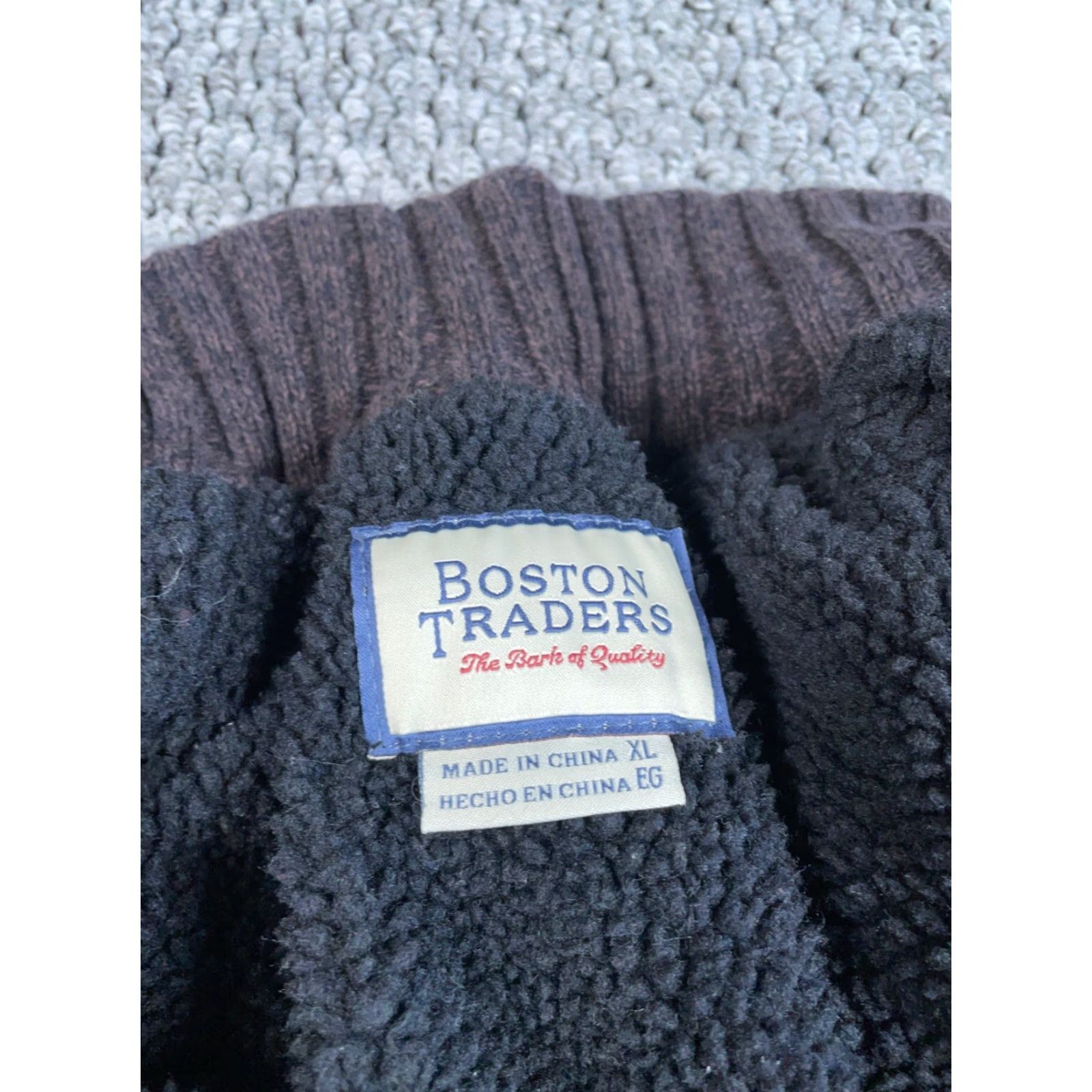 Vintage Boston Traders Sherpa Lined Zip Sweater Adult XL Brown Black Cable Knit Cotton Size US XL / EU 56 / 4 - 3 Thumbnail
