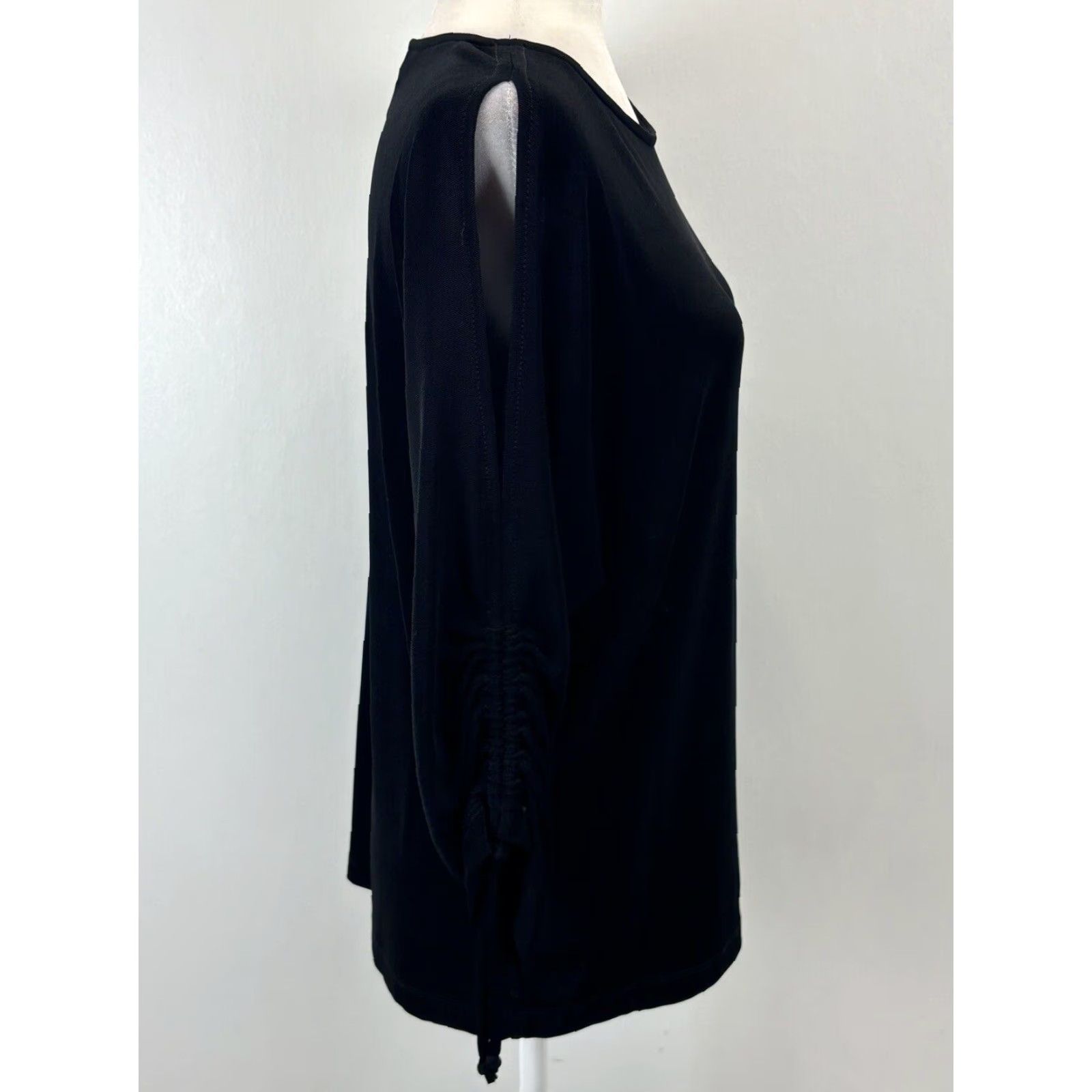 Vintage VINTAGE Chicos Travelers Slinky Black 3/4 Sleeve Split Ruched Shirt Top Womens Medium Size M / US 6-8 / IT 42-44 - 4 Thumbnail