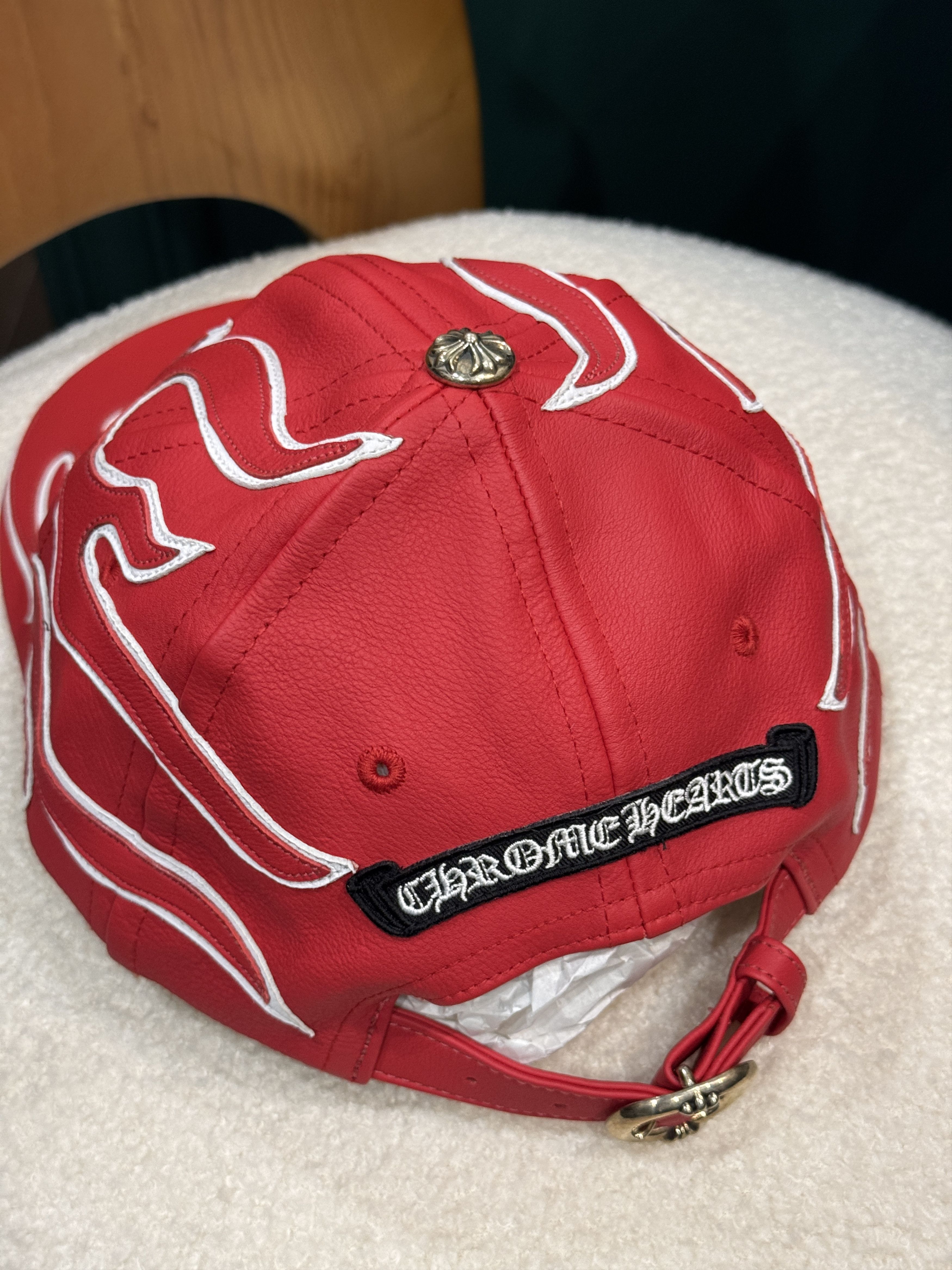 Chrome Hearts Chrome Hearts Red Leather 6 Panel Hat Size ONE SIZE - 5 Thumbnail