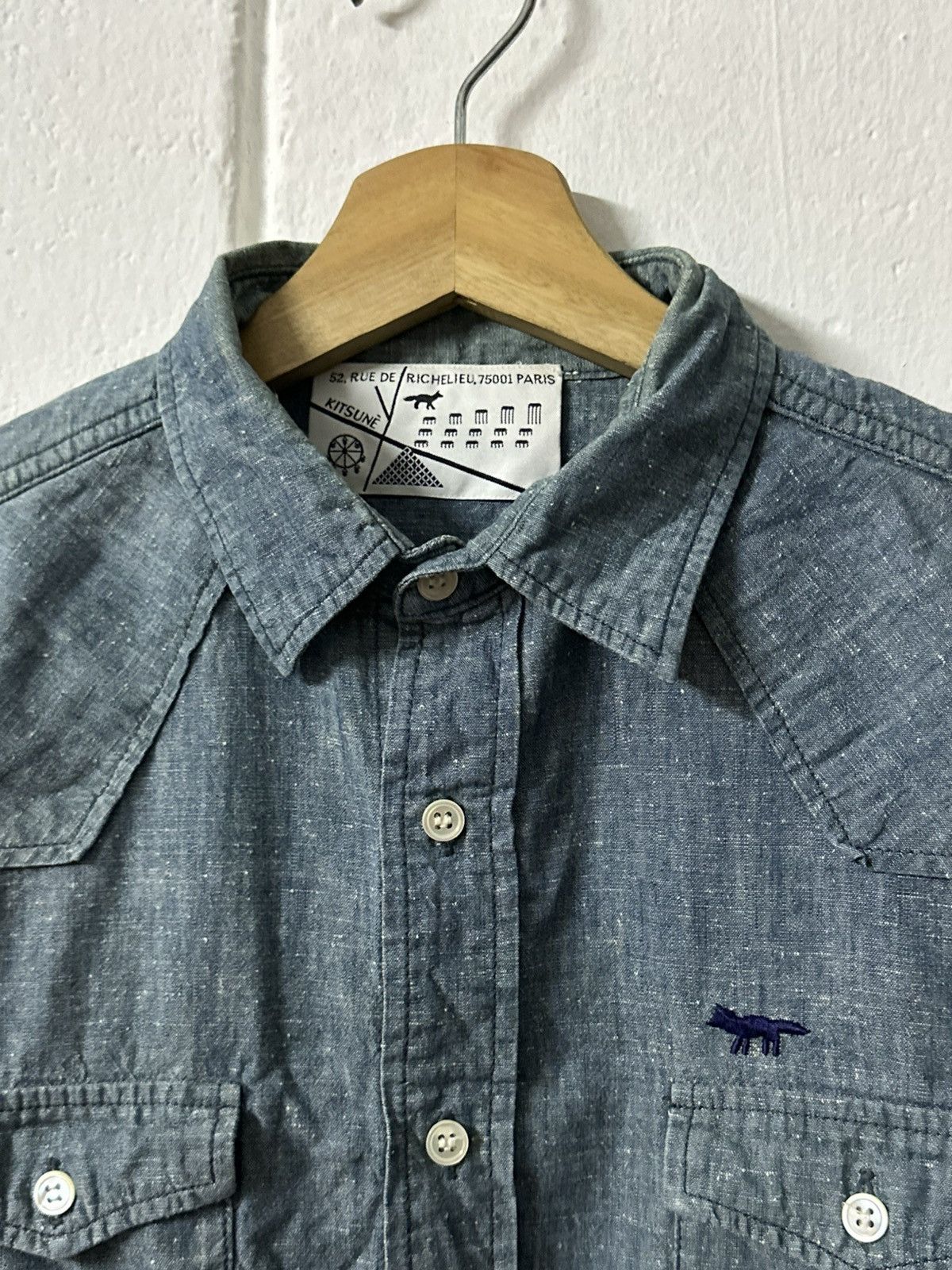 Maison Kitsune Maison Kitsune Richelieu Paris Denim Distressed Design L/S Size US M / EU 48-50 / 2 - 4 Thumbnail