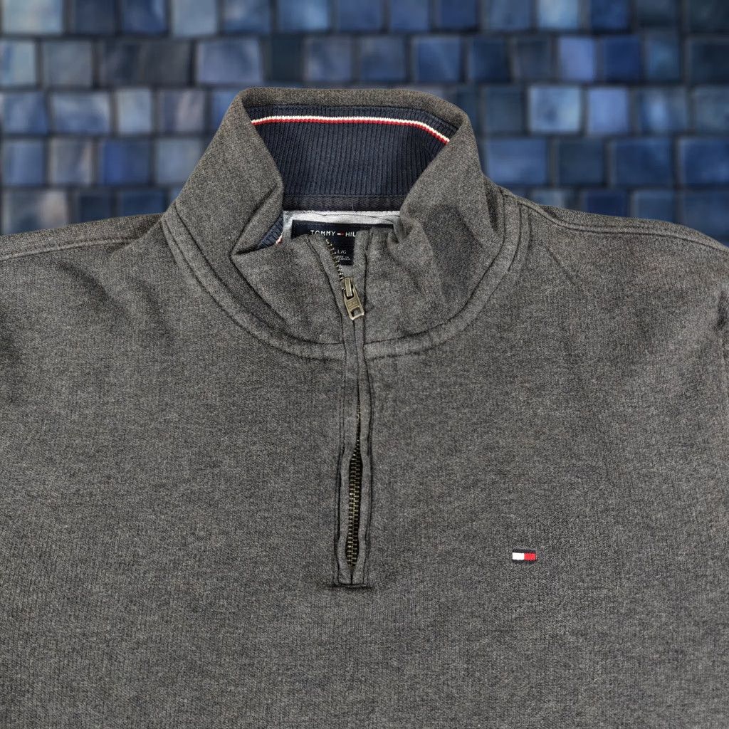 Tommy Hilfiger Tommy Hilfiger Sweater Mens Large Gray 1/4 Zip Pullover Cotton Classic Logo Knit Mock Neck Long Sleeve Ribbed Stand Collar Casual Size US L / EU 52-54 / 3 - 1 Thumbnail