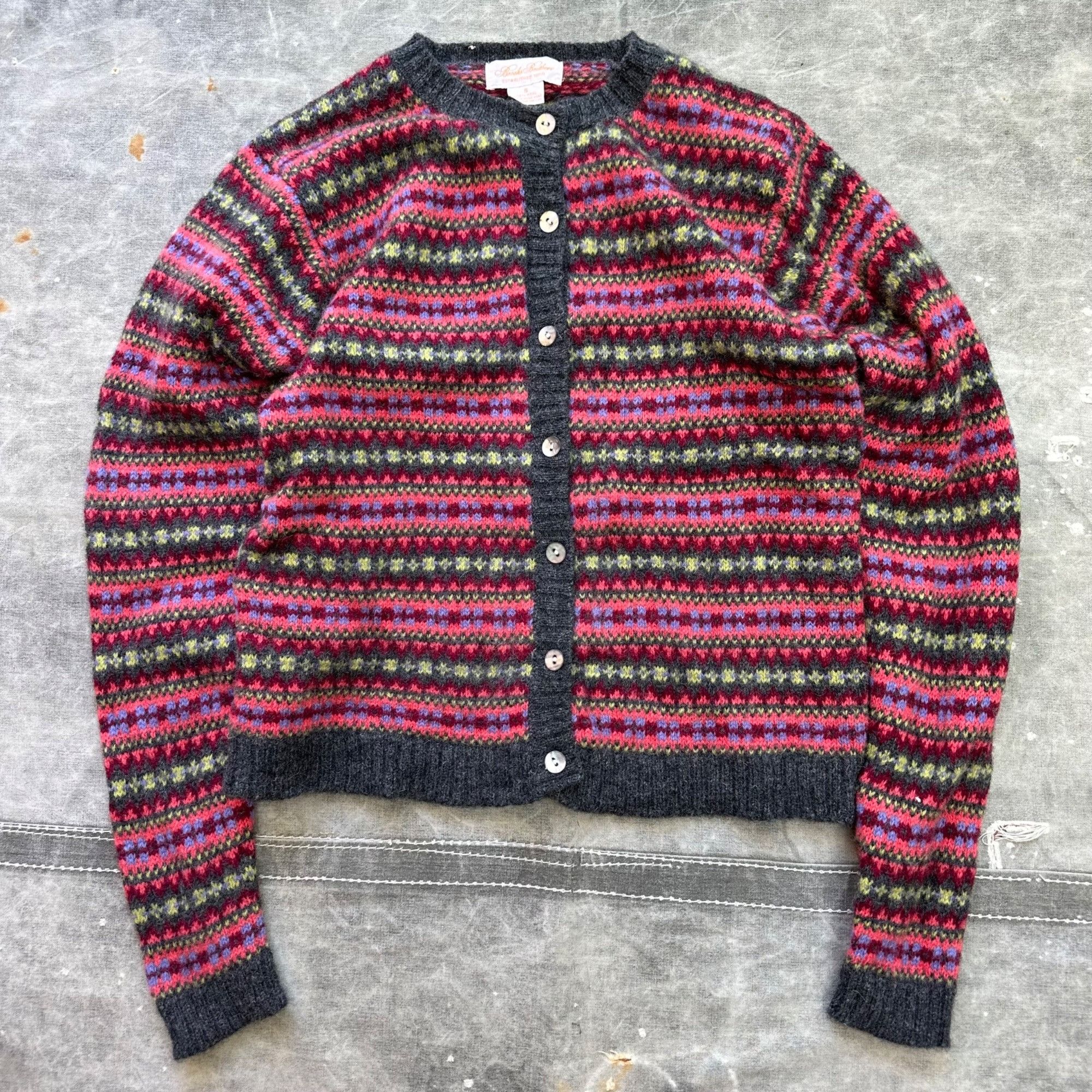 Brooks Brothers × Vintage Vintage Y2K Brooks Brothers Patterned Wool Knit Button Up Sw Size S / US 4 / IT 40 - 1 Thumbnail