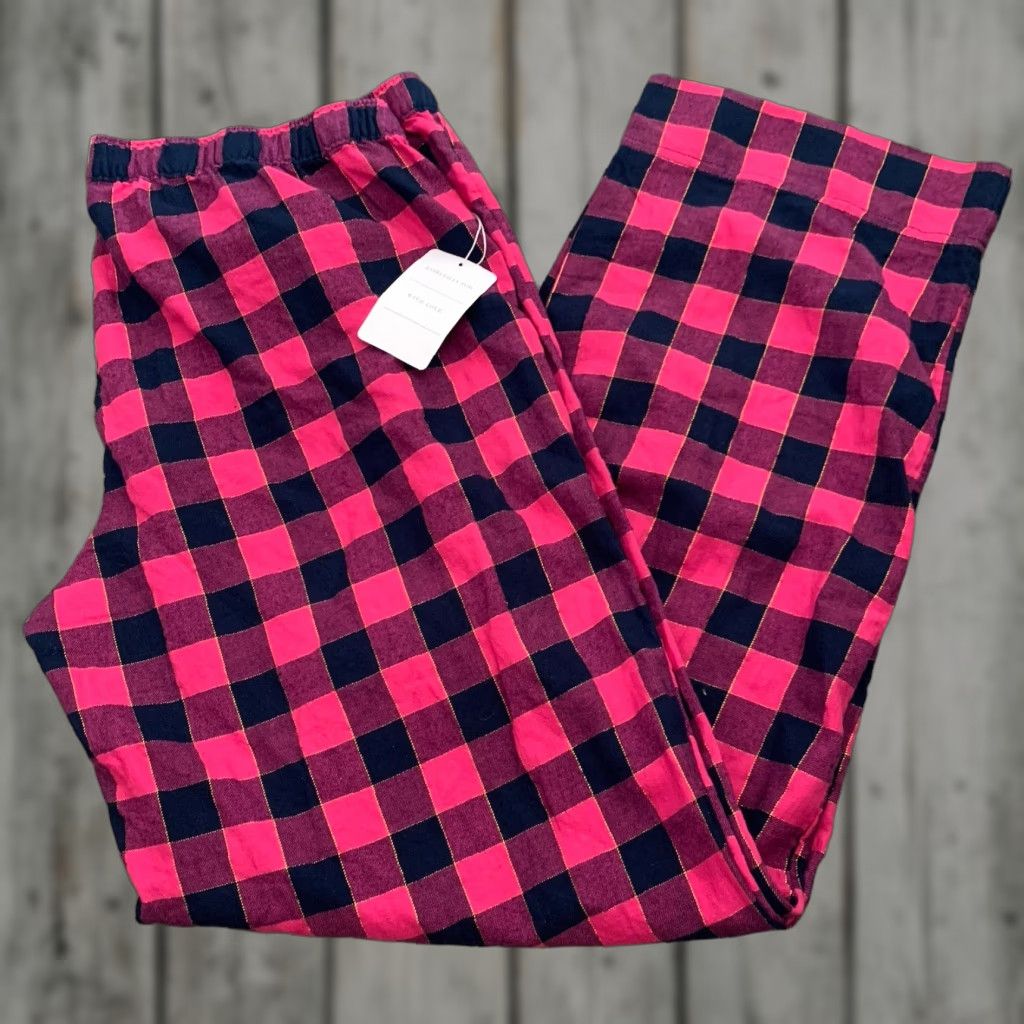 Vintage AERIE Lounge Pants Womens Large Pink Check w Gold Relaxed Elastic No Pockets NEW Size 36" / US 14 / IT 50 - 1 Thumbnail