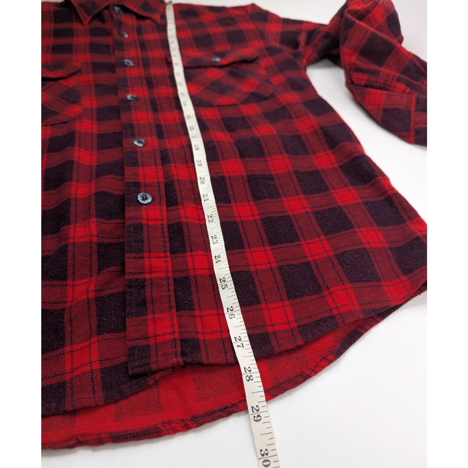 Sears VINTAGE Fieldmaster Shirt Mens M Red Plaid Flannel 70s Easy Care Lined Pattern Cotton Polyester Button-Up Size US M / EU 48-50 / 2 - 7 Thumbnail
