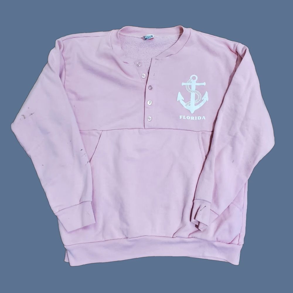 Vintage VINTAGE Florida Sweater Women's Large 80s Button Henley Pink Pullover Anchor Shirt Adult Large Pink 90s Womens Size L / US 10 / IT 46 - 1 Thumbnail