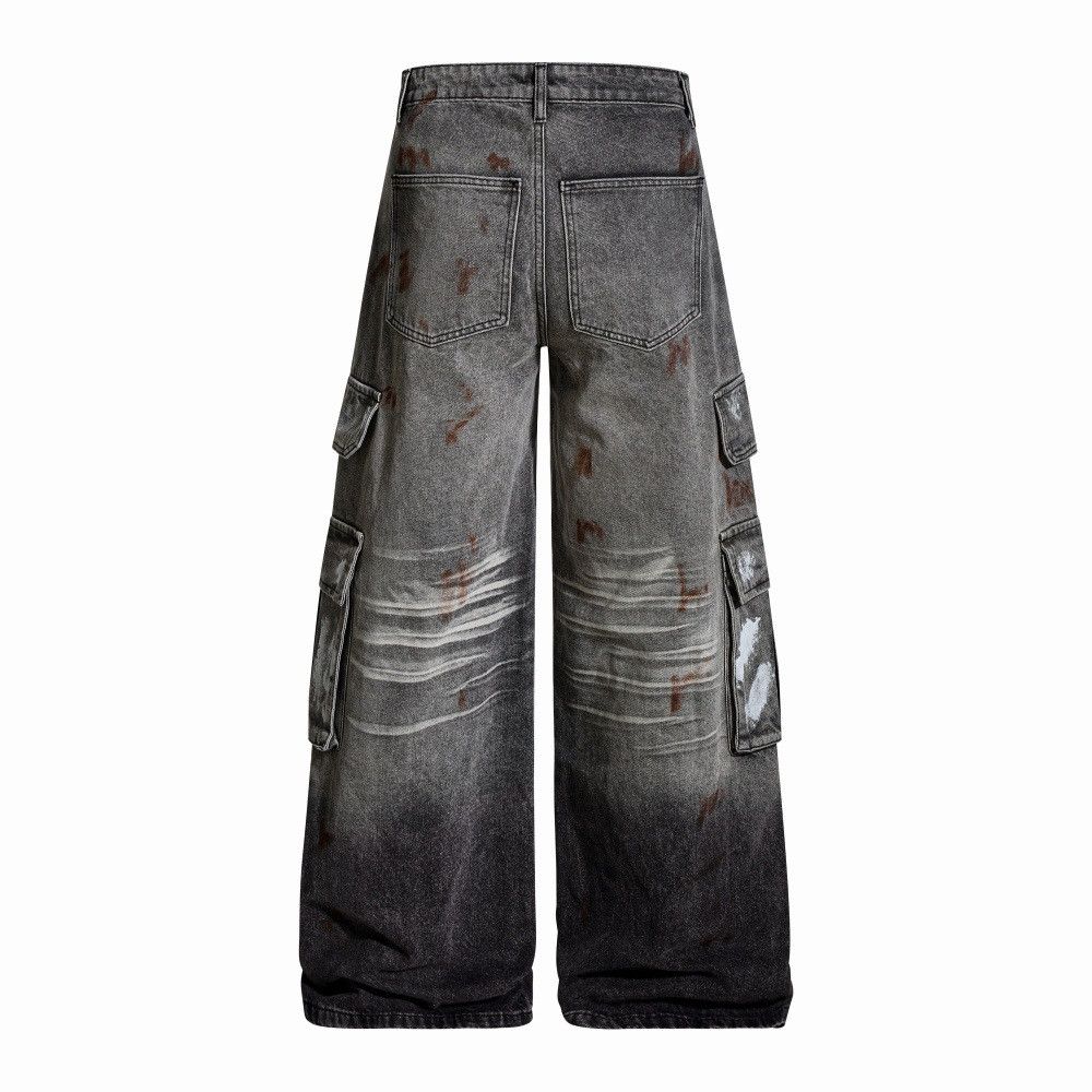 Vintage Men's street ink-splashed tie-dyed distressed work jeans Size US 32 / EU 48 - 2 Thumbnail