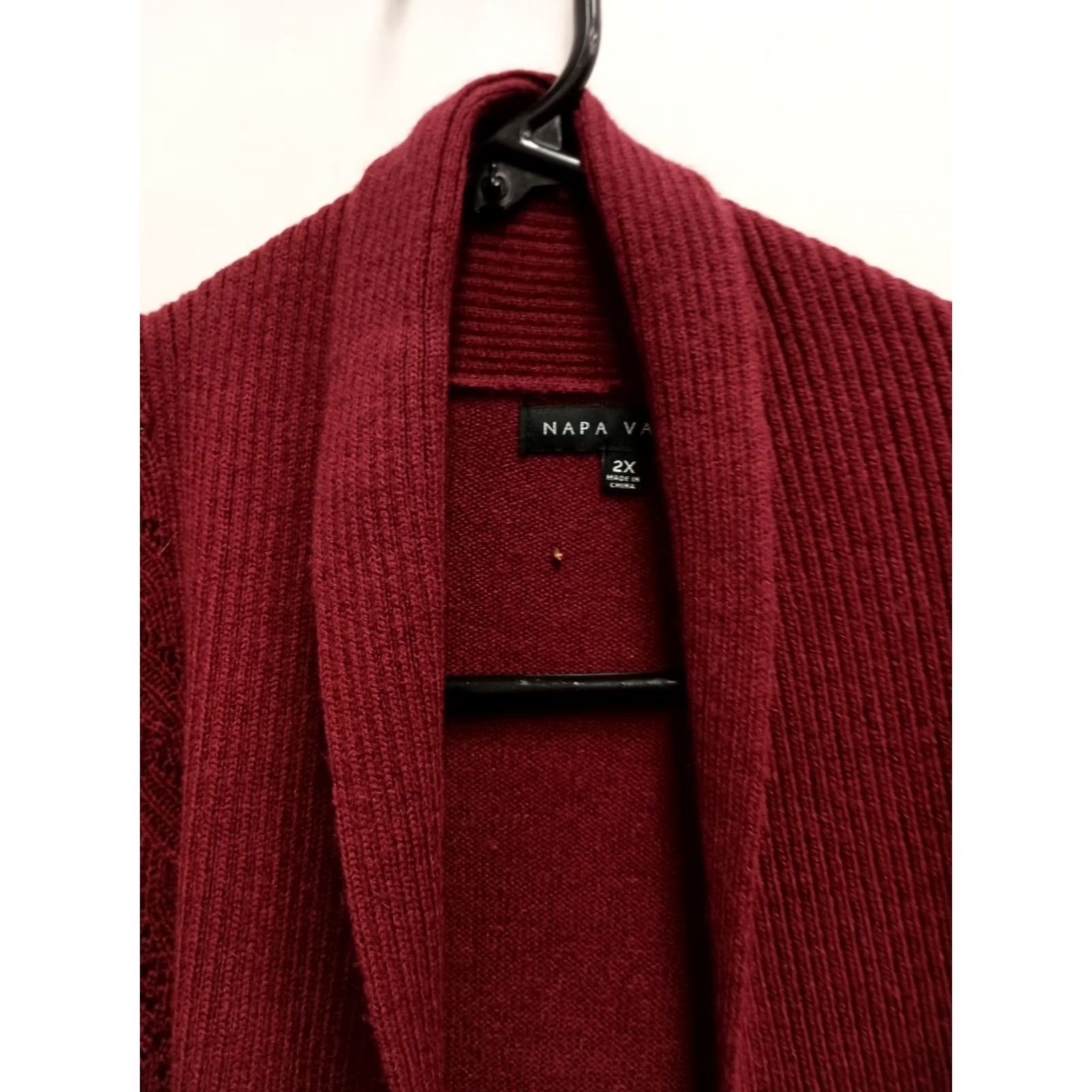 Vintage Napa Valley BOHO Cardigan Womens 2X Maroon Pointelle Knit Open Front Casual Knit Sweater Size XXL / US 16-18 / IT 52-54 - 4 Thumbnail