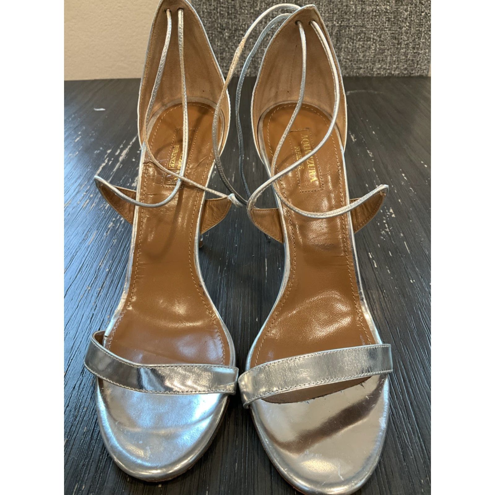 Aquazzura Aquazzura Sandal Main Selling Point Brand: Aquazzura, Model Linda 105 Silver Leather Ankle Tie High-Heel Sandals Size 39 US 8 Womens Men’s? Size US 8 / IT 38 - 2 Thumbnail