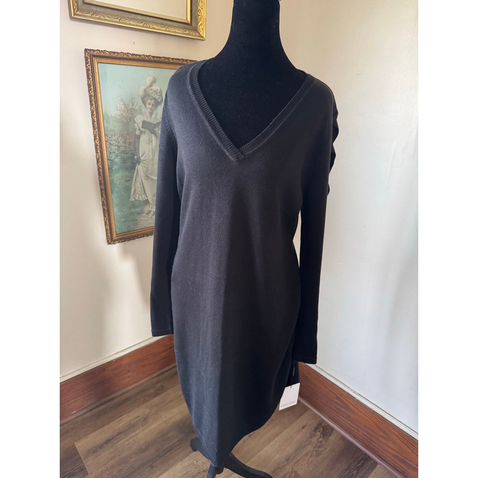 Calvin Klein NWT Calvin Klein Black Sweater Dress L Lace Up Sleeve Size L / US 10 / IT 46 - 1 Thumbnail