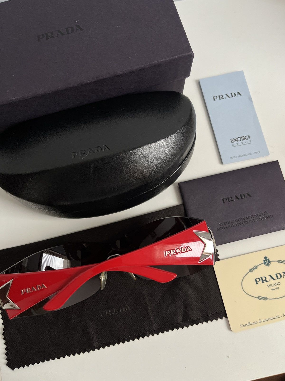 Prada FREE SHIP! 2000s Prada Chrome Star Red Sunglasses Size ONE SIZE - 13 Thumbnail